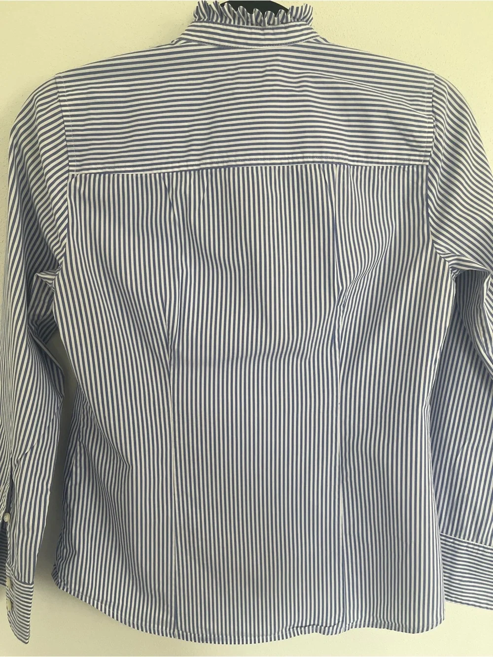 J. Crew women rufflecneck button up blue and white striped cotton. Size XS - Picture 6 of 6